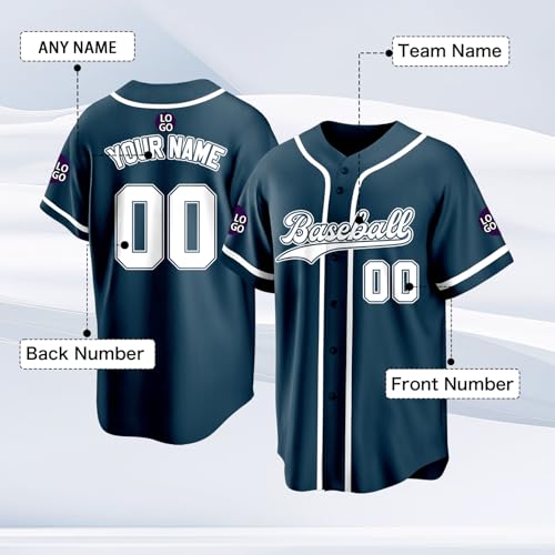 Custom Baseball Jersey Personalized Stitched Family Team Name Number Shirts Uniforms for Women Men Youth Kids - color: Blue-39