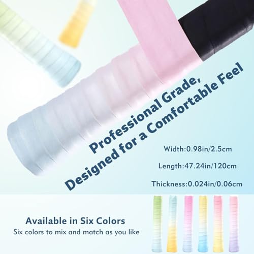 6 Pack Tacky Tennis Racket Grip Tape,Non-Slip Absorbent Tennis Grips Tape,Gradient Color Tennis Racket Grip Tape for Tennis,Pickleball,Badminton,Golf,Baseball Bat - color: Pink