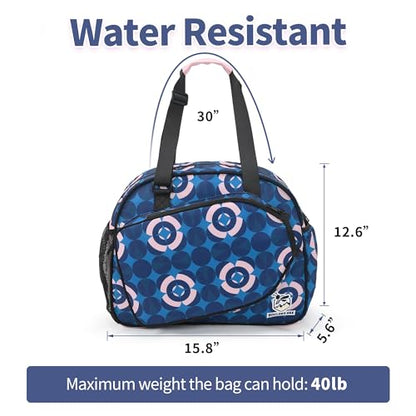 Boulder Bee Pickleball Bags, Premium Pickleball Tote Bag for Girls, Women’s Hand/Shoulder Gym Bag w Water Bottle Holder, with Pickleball Racquet/Paddle Holder - color: Blue and Pink