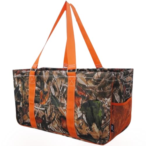 Extra Large Utility Tote Reusable Grocery Bag Oversized Collapsible for Groceries, Storage, Picnic, Beach (Camo-orange) - color: Camo-orange
