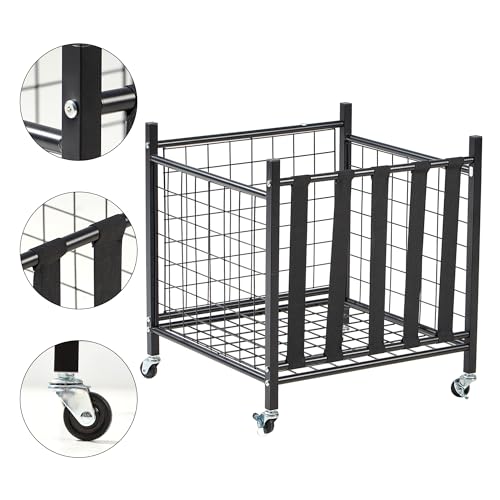 True & Tidy® Metal Storage Cart with Straps and Wheels, Elastic Straps Locking Wheels Indoor Outdoor Steel Equipment Ball Cart Holder, Stuffed Animal Toy Storage Organizer - Home, Garage, School, Gym