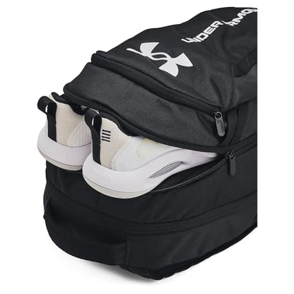 Under Armour Unisex-Adult Hustle 6.0 Backpack - Mens and Womens, (002) Black/Black/White, One Size Fits Most - color: (002) Black / Black / White, size: One Size