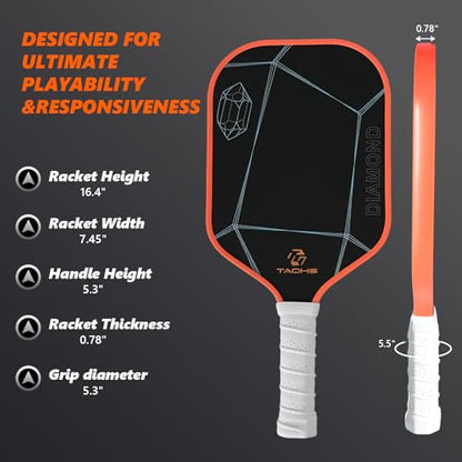 TADHG Pickleball Paddle Set 2 Lightweight 8.4oz Paddles with Honeycomb Core Spin-Friendly Surface 4 Balls