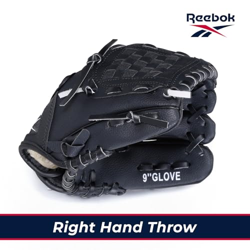 Reebok - Youth Baseball Glove Set, 9-Inch Kids Sports Glove with Foam Ball, Training Mitt for Beginners, Practice & Backyard Play - color: Black