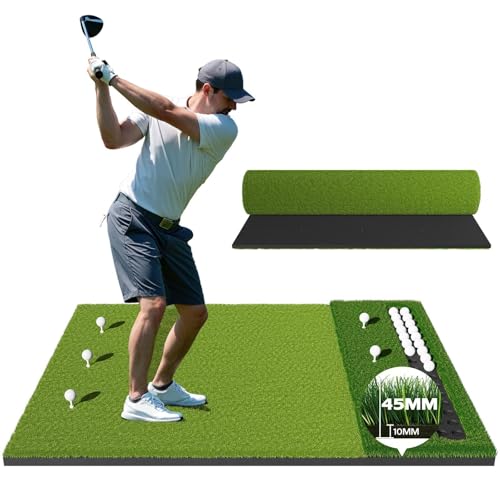 RIKADE Golf Mat - 5x4ft & 6x4ft 26mm-31mm Golf Hitting Mat for Simulators, Backyard, Garage, Indoor & Outdoor Use, Features Dual-Turf Mats with Ball Tray for Chipping and Swing Training - style: 5 x 4 ft, 1.02 in, Dual-Turf