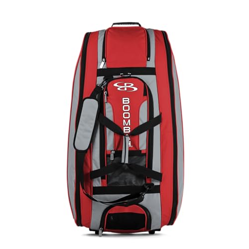 Boombah Beast Rolling Bat Bag - Multiple Color Options - Holds 8 Bats, Glove and Shoe Compartments - color: Gray/Red_C23