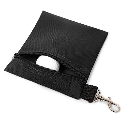 Golf Tee Pouch, 5.62 X 6.87 Inch Professional Zipper Golf Tee/Ball Pouch Bag with Metal Lobster Claw Clip - color: BLACK