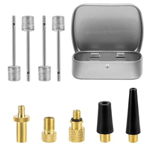 9pcs Bicycle Valve Adapter Set, Brass Bike Tire Valve Adapter Kit with Ball Pump Needles Attachments Inflation Nozzle Air Inflator Balloon Pump Tool for Presta Schrader Bikes Sports Balls