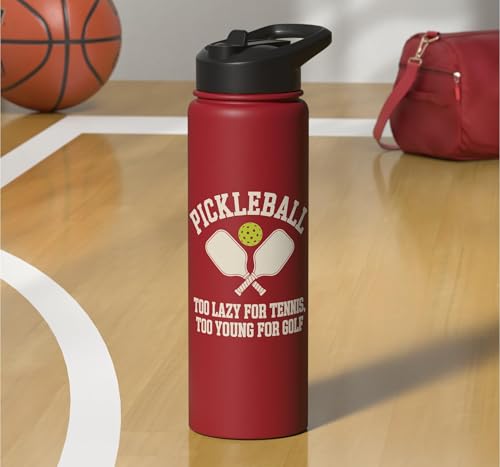 Pickleball Player Too Lazy For Tennis Too Young For Golf Stainless Steel Insulated Water Bottle - color: Red