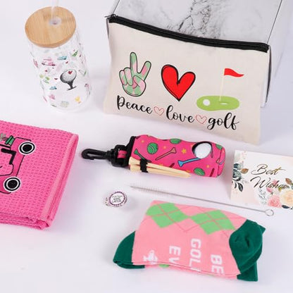 SAIWEILAI ONLINE 12 Pieces Golf Gifts for Women Golfers Christmas Gifts Set with Funny Golfing Can Glass Socks Towel Makeup Bag Hat Clip Bag Ball and Tee Holder - style: Women