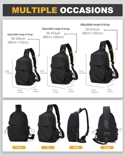 SEAFEW Medium Black Black Sling Bag for Men and Women - Sport Crossbody Backpack for Pickleball, Tennis, Racketball - color: Black-medium