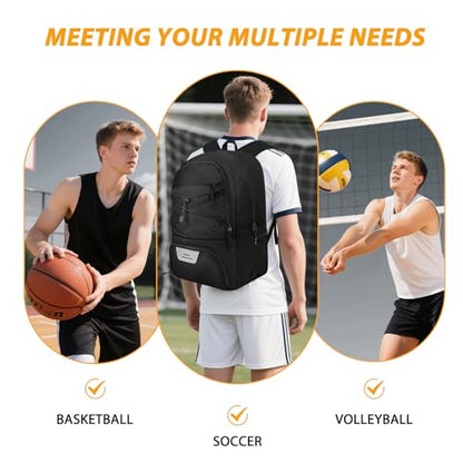Goloni Soccer Backpack Bag with Separate Ball & Cleat Shoe Compartment,Sports Gym Backpack for Teen Girls Boys Men Women Kids - color: Black