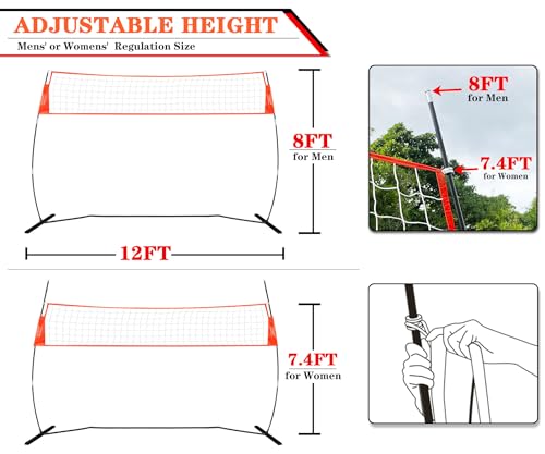 12FT/18FT Portable Volleyball Training Net for Hitting or Serving Drills, Outdoor & Indoor Freestanding Practice Net With Height Adjustable, Carry Bag - style: 12ft volleyball practice net