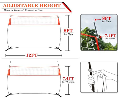 12FT/18FT Portable Volleyball Training Net for Hitting or Serving Drills, Outdoor & Indoor Freestanding Practice Net With Height Adjustable, Carry Bag - style: 12ft volleyball practice net