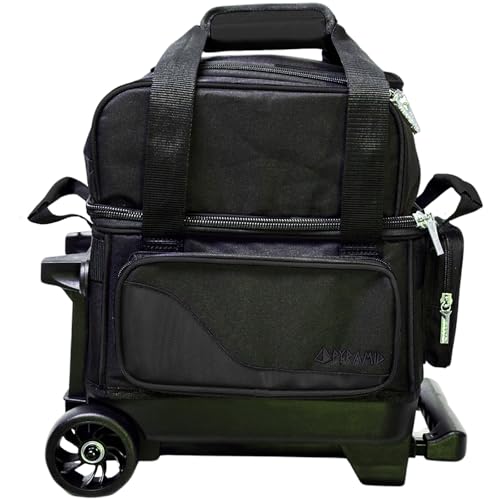 Pyramid Path Pro Deluxe Single Roller Bowling Bag With Separate Shoe Compartment (Up To US Mens Size 11), 2 Large Accessory Pockets, Padded Foam Ball Insert, Lifting Handles and Locking Square Handle - color: Pro Black/Black