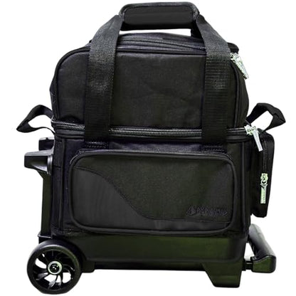 Pyramid Path Pro Deluxe Single Roller Bowling Bag With Separate Shoe Compartment (Up To US Mens Size 11), 2 Large Accessory Pockets, Padded Foam Ball Insert, Lifting Handles and Locking Square Handle - color: Pro Black/Black