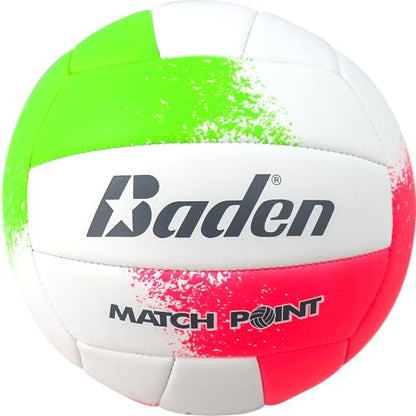 Baden | Match Point | Cushioned Synthetic Leather | Outdoor Recreation Backyard Volleyball + College Camp Ball | Official Size 5 - color: Neon Pink/Green