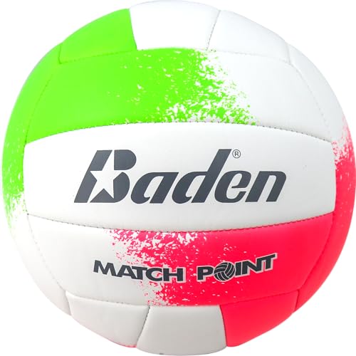 Baden | Match Point | Cushioned Synthetic Leather | Outdoor Recreation Backyard Volleyball + College Camp Ball | Official Size 5 - color: Neon Pink/Green