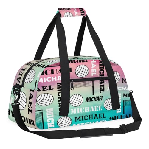 Custom Volleyball Gym Bag Duffel Bag for Women Men, Personalized Name Sport Bag Overnight Bags Customized Travel Weekender Bag, Purple Blue - color: Purple Blue