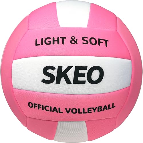 SKEO Silent Soft Volleyball for Indoor, Lightweight Design Safe and Quiet Fabric Volleyball for Kids Youth Beginners, Perfect for House Leisure Yard Training Practice Games(Deflated) - color: Pink and White.