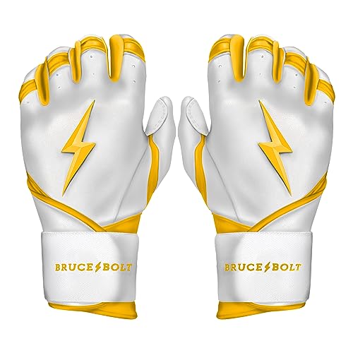 BRUCE BOLT Chrome Series Long Cuff Batting Gloves - Multiple Colors - Adult & Youth Sizes - color: Yellow, size: X-Large