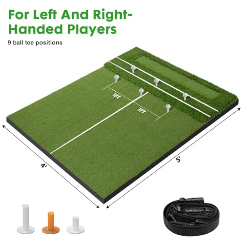 RELILAC 5x4ft Golf Mat with Ball Tray, 26/31mm Thickened Golf Hitting Mats for Backyard, Driving Range, Indoor & Outdoor Practice, Turf Matt with 3 Tees for Chipping Swing Driving Training