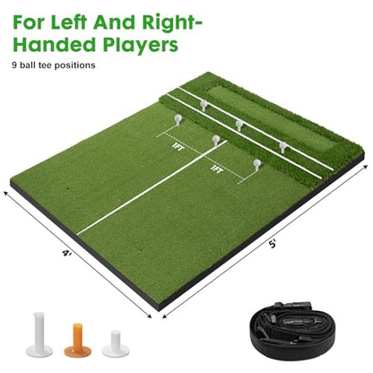 RELILAC 5x4ft Golf Mat with Ball Tray, 26/31mm Thickened Golf Hitting Mats for Backyard, Driving Range, Indoor & Outdoor Practice, Turf Matt with 3 Tees for Chipping Swing Driving Training