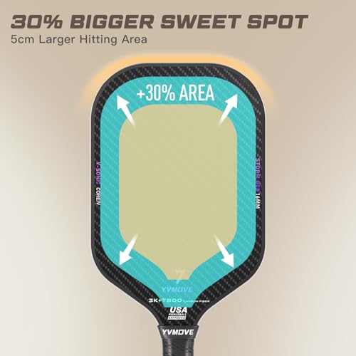 YVmove T800 Carbon Fiber Pickleball Paddle with 16mm Dynamic Core, Premium Pickle Ball Thermoformed Unibody, Elongated Shape, Enhanced Power & Ultimate Spin, USAPA Approved