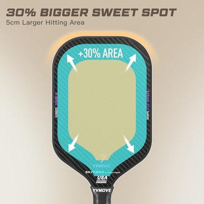 YVmove T800 Carbon Fiber Pickleball Paddle with 16mm Dynamic Core, Premium Pickle Ball Thermoformed Unibody, Elongated Shape, Enhanced Power & Ultimate Spin, USAPA Approved