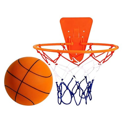 Silent Basketball Hoop and Ball, 18cm Wall Mounted Basketball Hoop Indoor, Noiseless Foam Elastic Sponge Ball WithHoop, SilentBall Professional Indoor BasketballFrame - color: Orange