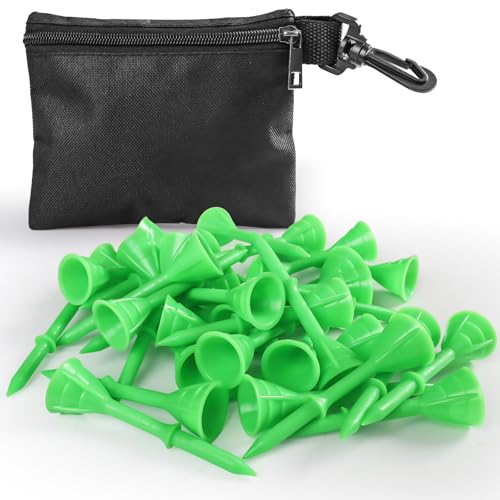 VEASAERS Golf Tees Plastic 3 1/4 inch Unbreakable 30 Pack with Pouch Bag, Durable Stable Available 83 mm Long Tee for Golfer Practice - color: Green