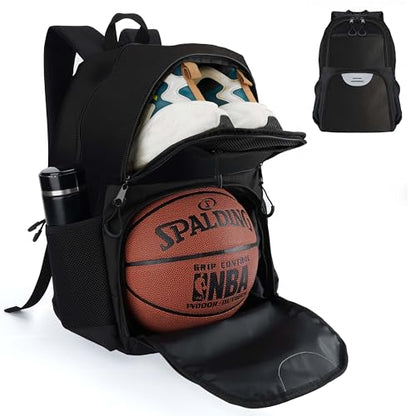 Soccer & Basketball Sports Bag with Ball Pump - Basketball Backpack with Separate Ball & Shoes Holder Compartment, Soccer Basketball Football & Volleyball Bag with Large Capacity - color: Black, style: Bag Only