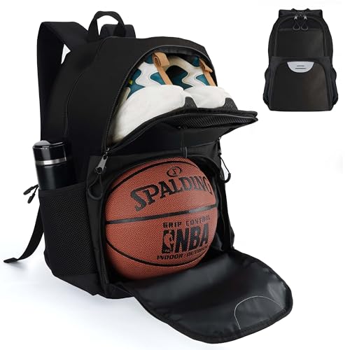 Soccer & Basketball Sports Bag with Ball Pump - Basketball Backpack with Separate Ball & Shoes Holder Compartment, Soccer Basketball Football & Volleyball Bag with Large Capacity - color: Black, style: Bag Only