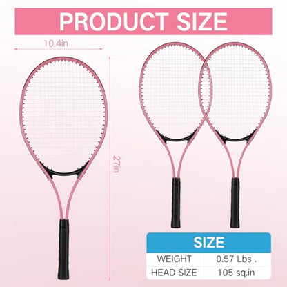 4 Pcs Tennis Rackets for Adult Recreational 4 Players 27" Tennis Racquet Lightweight Tennis Racket with 3 Tennis Balls for Training Beginners with Overgrips Carry Bag - color: Pink