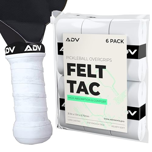 ADV Felttac Pickleball Grip Tape - 3, 6, 12, 30 Pack - Soft, Very Durable, Sweat Absorbing Pickleball Overgrip Tape - Dry & Comfortable Pickleball Paddle Grip Tape - Easy to Use & Easy to Install - color: 6-Pack White