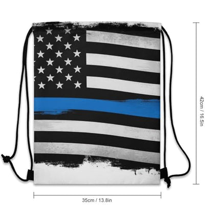 Gym Drawstring Backpack Sackpack Water Resistant for Sports Beach Yoga Travel Unisex, Thin Blue Line Flag Police American Bags - color: Picture (757)