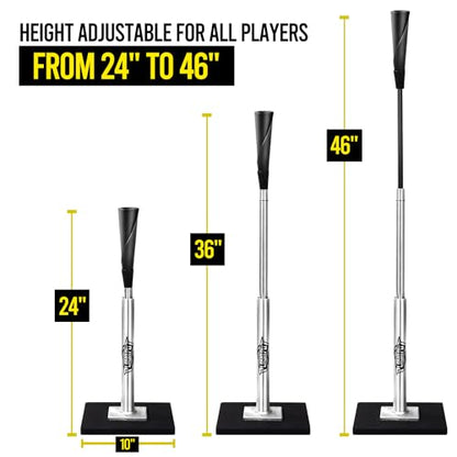 PLAYAPUT Baseball Batting Tee - Professional Hitting Tee for Baseball/Softball with Weighted Base,Flexible Rubber Top, Premium Aluminum Baseball Tee, Easy Adjust Height 24-46 inches For Kids or Adults