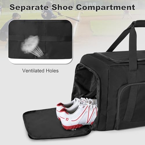 GOBUROS Tactical Baseball Duffle Bag with 2 Bat Holder, Catchers Gear Bag for Softball Equipment, Travel Baseball Bags with Shoe Compartment for Gym Sports