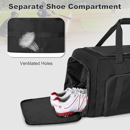 GOBUROS Tactical Baseball Duffle Bag with 2 Bat Holder, Catchers Gear Bag for Softball Equipment, Travel Baseball Bags with Shoe Compartment for Gym Sports