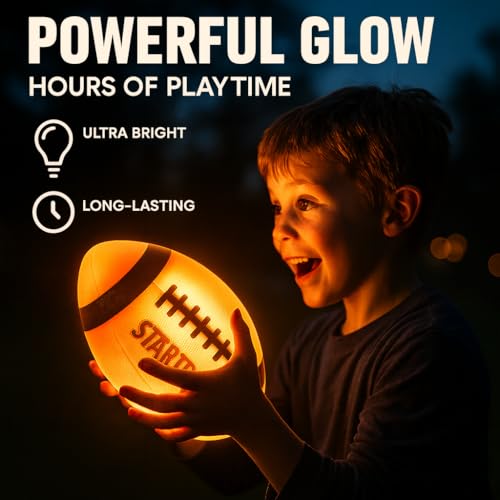 Glow in The Dark Football | Rechargeable Ultra-Bright LED Light-Up Football for Kids & Teens Ages 6+ | Outdoor Fun for Evening Play, Camping & Beach Games