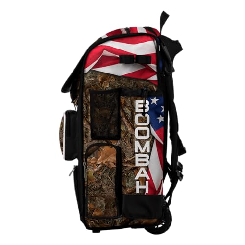 Boombah Superpack Hybrid Rolling Bat Bag - Wheeled & Backpack Version - USA Backwoods Black/White/Olive Drab