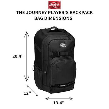Rawlings | The Journey Player's Backpack Equipment Bag | Baseball/Softball | Multiple Colors - color: Black