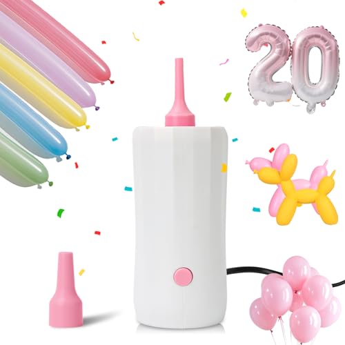 Ball Pump Balloon Pumps Electric, Balloon Pump Portable Long Animal Balloon Pump, Electric Blower Machine Inflator Basketball Pump 260 Balloon Pump for Party/Wedding/Birthday Decorations - color: Pink and White