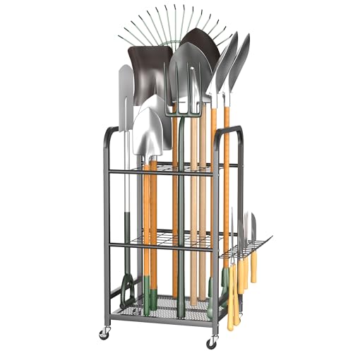 EVERHANGER Garden Tool Organizer and Storage, Yard Tool Stand Garage Tool Organization, Yard Tool Racks for Indoor/Outdoor Use - size: Small