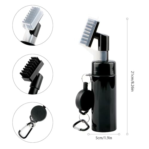 Golf Club Spray Water Cleaner, Golf Club Cleaning Brush Set,Golf Club Cleaner Brush with Retractable Clip and Squeeze Water Bottle Holds 5 Ounces of Water, Golf Gifts for Men Women - color: Black