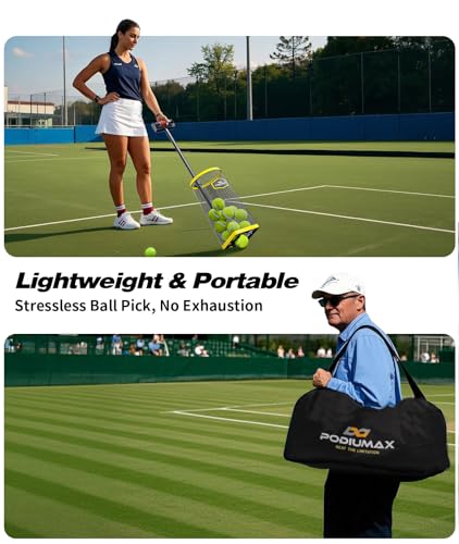 Tennis Ball Picker Upper, 30 Pickleball Picker Upper, 42 Tennis Ball Collector, Portable Pickleball Retriever for Easy Collection & Storage