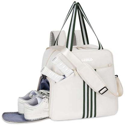 Pickleball Bag Pickle Ball Backpack for Women,Pickleball Accessory Tote Sport Equipment Bag Machine Washable with Shoe Compartment,Wet Pocket,Adjustable Shoulder Strap Fence Hook,Great Gift 30L-White - color: White