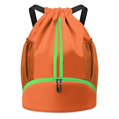 BROTOU Soccer Bags, Football Backpack, Volleyball Bag, Drawstring Backpack with Ball and Shoe Compartment, Football bags for Equipment Swim Gym Bag - color: Orange Yellow
