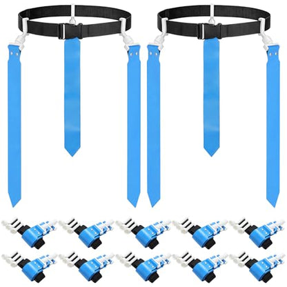Hungdao 10/12 Players Flag Football Belts and Flags Adjustable Football Belts for Kids Teens Adults Team Training Sport Event - color: Light Blue