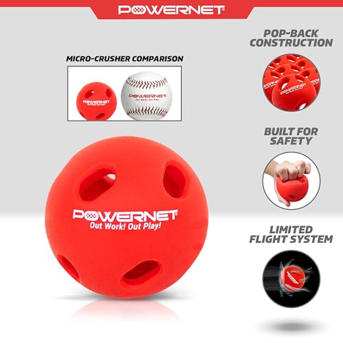 PowerNet Micro Crusher Training Baseballs, Baseball Hitting Trainer for Improved Speed, Power & Coordination, Batting Practice Baseballs